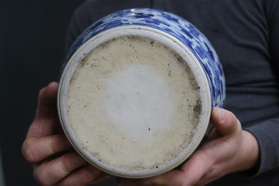 A Chinese blue and white Hundred Boys vase, Transitional period c. 1640, wood stand and cover